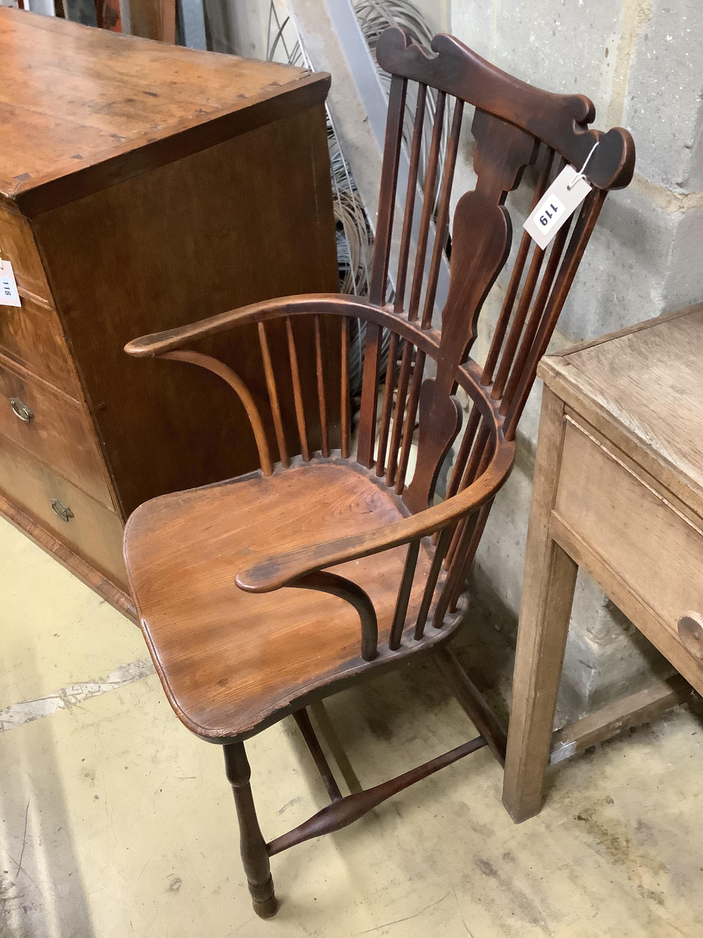 A Victorian fruitwood, ash and elm splat-back Windsor armchair, circa 1880